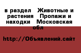 в раздел : Животные и растения » Пропажи и находки . Московская обл.